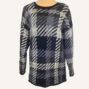 Vintage 80s Wool Houndstooth Crewneck Sweater Northern Isles Gray White EUC Knit